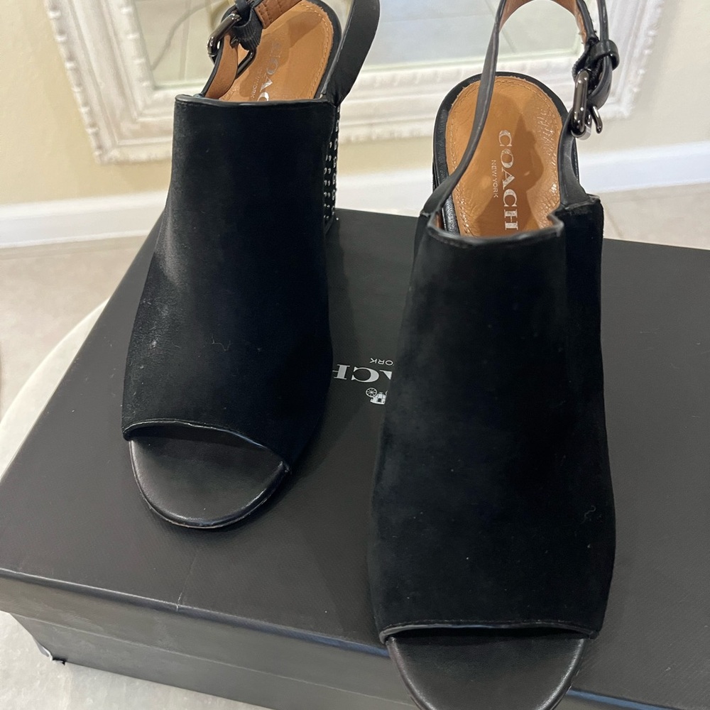 Coach Black Suede Open-Toe Slingback Mules